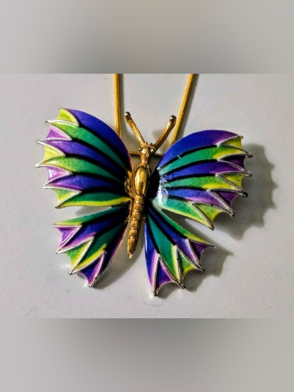 Gold Butterfly Pendant Necklace - Multicolor Wings